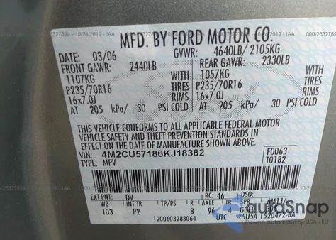 2006 Mercury Mariner Luxury/Premier z USA, uszkodzony, nr VIN 4M2CU57186KJ18382